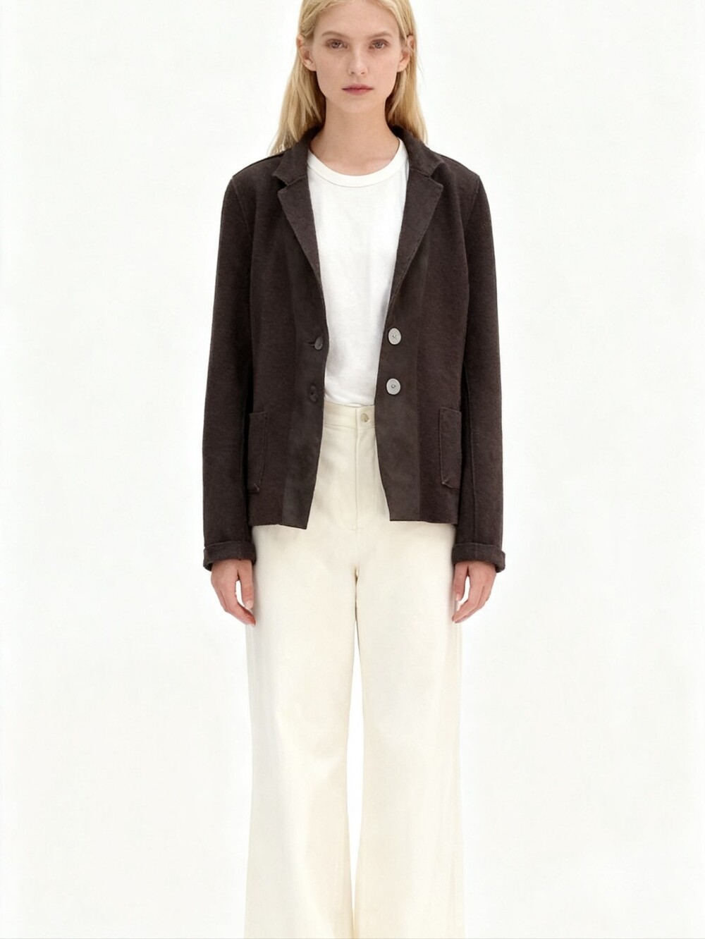 Eileen Fisher Wool Blazer With Lamb Leather Trim Size MP